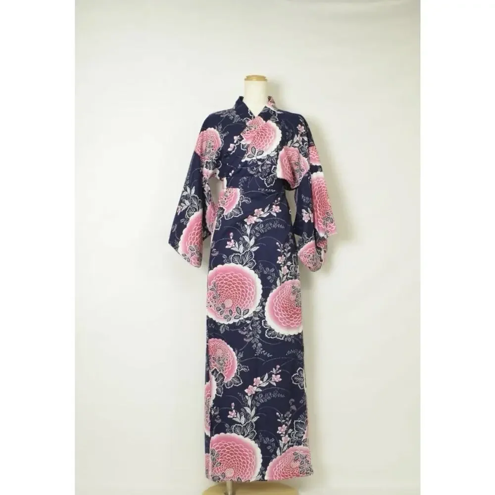 Japanese Yukata Women's 100% Cotton Peony and Chrysanthemum XL (61) KYOTO SEN'I - Picture 13 of 13
